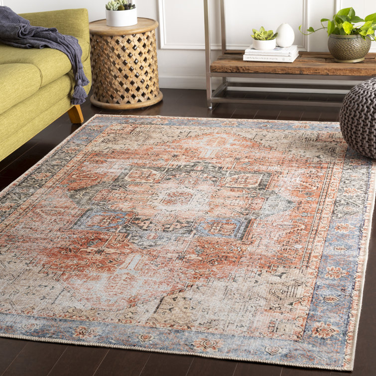 World Menagerie Mya Oriental Area Rug in Terracotta/Camel/Pale Blue